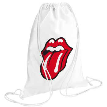 Rolling Stones Kiss, Τσάντα πλάτης πουγκί GYMBAG λευκή (28x40cm)