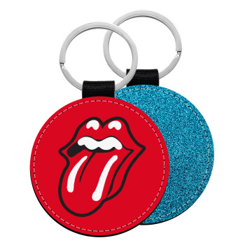 Rolling Stones Kiss, Μπρελόκ Δερματίνη, στρογγυλό ΜΠΛΕ (5cm)