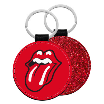 Rolling Stones Kiss, Μπρελόκ Δερματίνη, στρογγυλό ΚΟΚΚΙΝΟ (5cm)