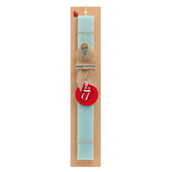 Rolling Stones Kiss, Πασχαλινό Σετ, ξύλινο μπρελόκ & πασχαλινή λαμπάδα αρωματική πλακέ (30cm) (ΤΙΡΚΟΥΑΖ)