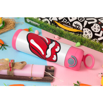 Rolling Stones Kiss, Πασχαλινή Λαμπάδα με Παιδικό παγούρι θερμό, ανοξείδωτο, με καλαμάκι ασφαλείας, ΡΟΖ (500ml)