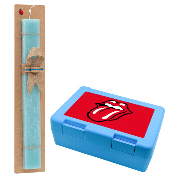 Rolling Stones Kiss, Πασχαλινό Σετ, παιδικό δοχείο κολατσιού ΓΑΛΑΖΙΟ & πασχαλινή λαμπάδα αρωματική πλακέ (30cm) (ΤΙΡΚΟΥΑΖ)