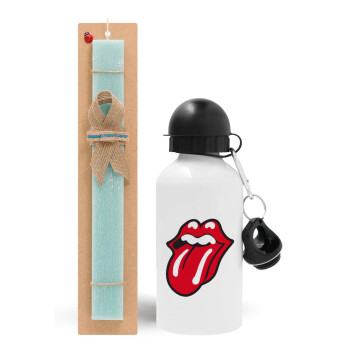 Rolling Stones Kiss, Πασχαλινό Σετ, παγούρι μεταλλικό αλουμινίου (500ml) & λαμπάδα αρωματική πλακέ (30cm) (ΤΙΡΚΟΥΑΖ)