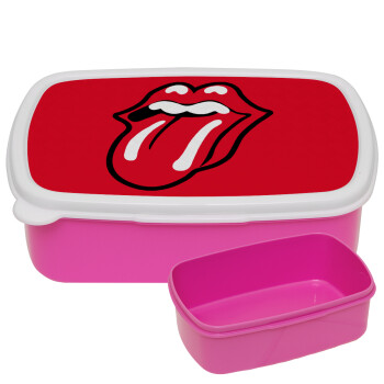 Rolling Stones Kiss, ΡΟΖ παιδικό δοχείο φαγητού (lunchbox) πλαστικό (BPA-FREE) Lunch Βox M18 x Π13 x Υ6cm