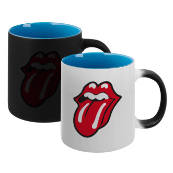 Rolling Stones Kiss, Κούπα Μαγική εσωτερικό μπλε, κεραμική 330ml που αλλάζει χρώμα με το ζεστό ρόφημα