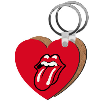 Rolling Stones Kiss, Μπρελόκ Ξύλινο καρδιά MDF