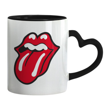 Rolling Stones Kiss, Κούπα καρδιά χερούλι μαύρη, κεραμική, 330ml
