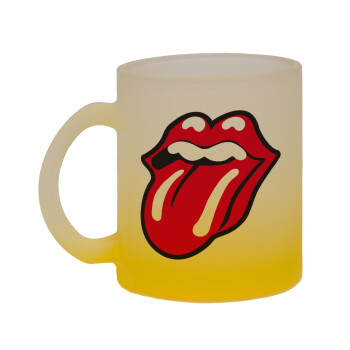 Rolling Stones Kiss, Κούπα γυάλινη δίχρωμη με βάση το κίτρινο ματ, 330ml