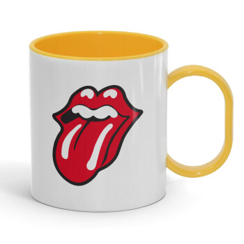 Rolling Stones Kiss, Κούπα (πλαστική) (BPA-FREE) Polymer Κίτρινη για παιδιά, 330ml
