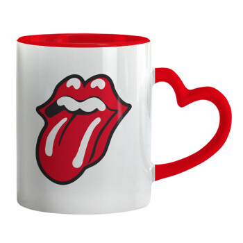 Rolling Stones Kiss, Κούπα καρδιά χερούλι κόκκινη, κεραμική, 330ml