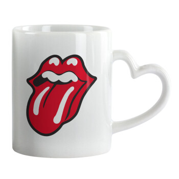 Rolling Stones Kiss, Κούπα καρδιά χερούλι λευκή, κεραμική, 330ml