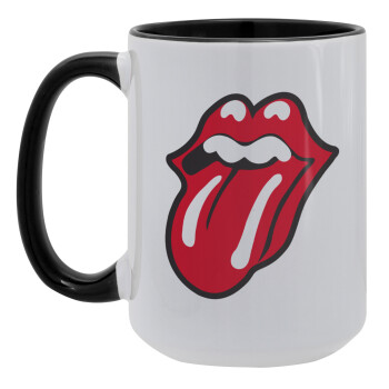 Rolling Stones Kiss, Κούπα Mega 15oz, κεραμική Μαύρη, 450ml