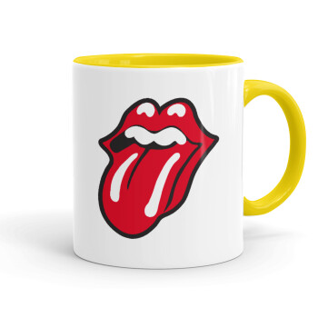 Rolling Stones Kiss, Κούπα χρωματιστή κίτρινη, κεραμική, 330ml