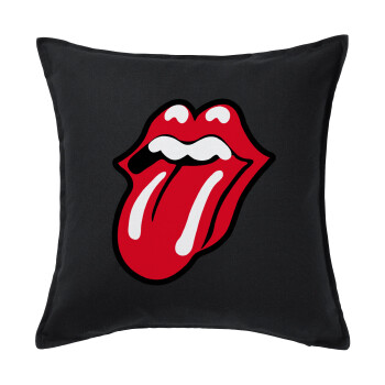 Rolling Stones Kiss, Μαξιλάρι καναπέ Μαύρο 100% βαμβάκι, περιέχεται το γέμισμα (50x50cm)