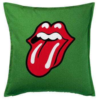 Rolling Stones Kiss, Μαξιλάρι καναπέ Πράσινο 100% βαμβάκι, περιέχεται το γέμισμα (50x50cm)