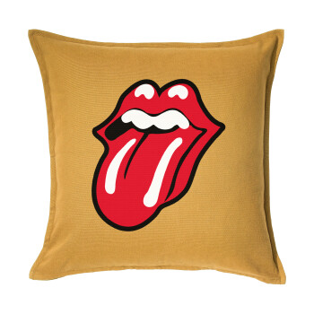 Rolling Stones Kiss, Μαξιλάρι καναπέ Κίτρινο 100% βαμβάκι, περιέχεται το γέμισμα (50x50cm)