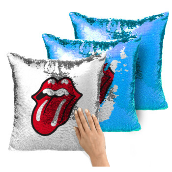 Rolling Stones Kiss, Μαξιλάρι καναπέ Μαγικό Μπλε με πούλιες 40x40cm περιέχεται το γέμισμα