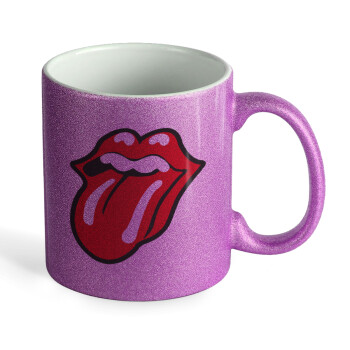 Rolling Stones Kiss, Κούπα Μωβ Glitter που γυαλίζει, κεραμική, 330ml