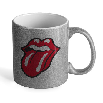 Rolling Stones Kiss, Κούπα Ασημένια Glitter που γυαλίζει, κεραμική, 330ml