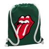 Backpack pouch GYMBAG BOTTLE GREEN, with pocket (40x48cm) & thick white cords