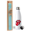 Easter Set, metallic stainless steel water bottle (750ml) & aromatic flat Easter candle (30cm) (TURQUOISE)