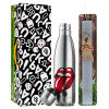 Easter Set, metallic stainless thermos flask (500ml) & scented flat Easter candle (30cm) (GRAY)