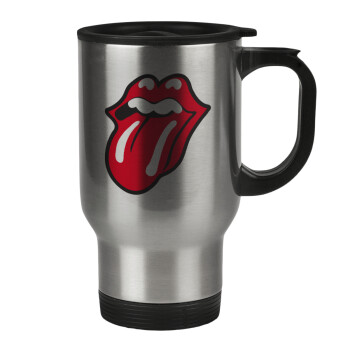 Rolling Stones Kiss, Κούπα ταξιδιού ανοξείδωτη με καπάκι, διπλού τοιχώματος (θερμό) 450ml