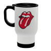 Rolling Stones Kiss, Κούπα ταξιδιού ανοξείδωτη με καπάκι, διπλού τοιχώματος (θερμό) λευκή 450ml