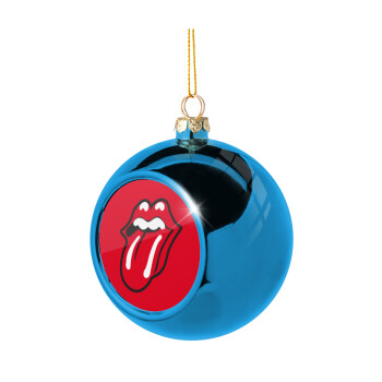 Rolling Stones Kiss, Blue Christmas tree ball ornament 8cm