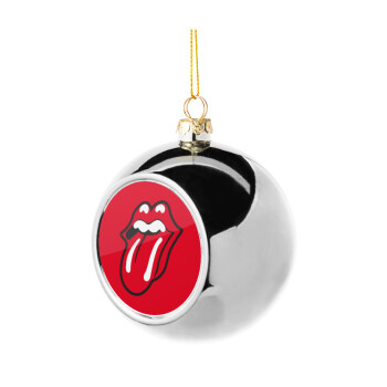 Rolling Stones Kiss, Στολίδι Χριστουγεννιάτικη μπάλα δένδρου Ασημένια 8cm