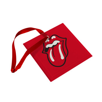 Rolling Stones Kiss, Χριστουγεννιάτικο στολίδι γυάλινο τετράγωνο 9x9cm