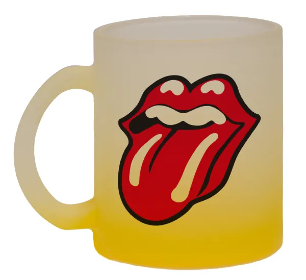 Rolling Stones Kiss — Κούπα γυάλινη δίχρωμη με βάση το κίτρινο ματ, 330ml