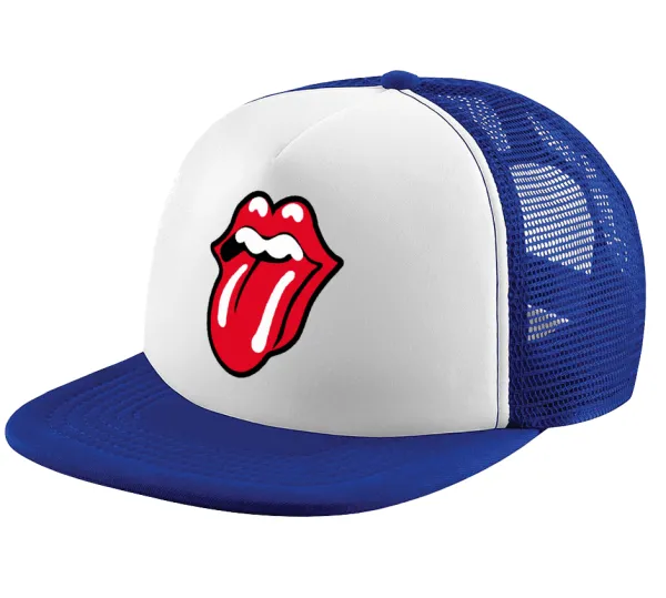 Rolling Stones Kiss — Adult Soft Trucker Hat with Blue/White Mesh (POLYESTER, ADULT, UNISEX, ONE SIZE)