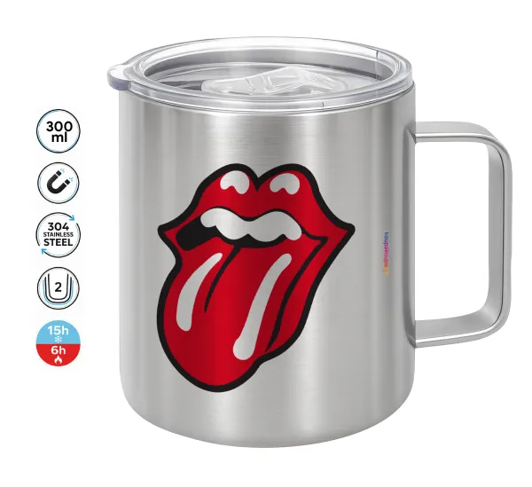 Rolling Stones Kiss — Double-walled stainless steel mug 300ml with temperature-retaining lid