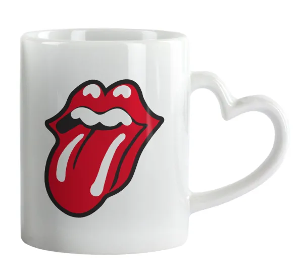 Rolling Stones Kiss — Κούπα καρδιά χερούλι λευκή, κεραμική, 330ml