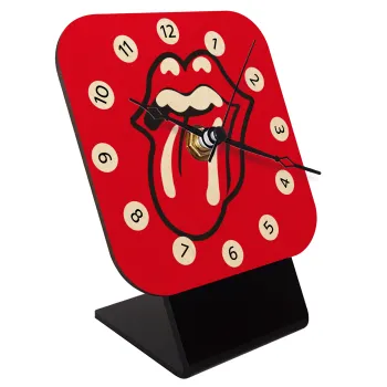 Rolling Stones Kiss, Επιτραπέζιο ρολόι σε φυσικό ξύλο (10cm)