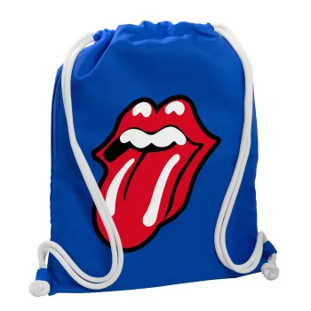 Rolling Stones Kiss, Backpack pouch GYMBAG Blue, with pocket (40x48cm) & thick cords