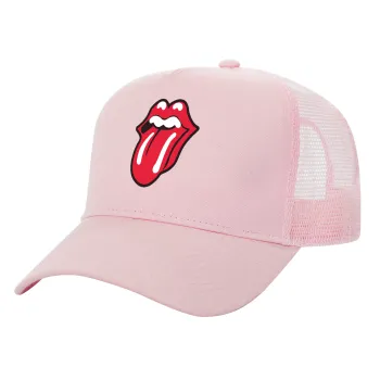 Rolling Stones Kiss, Καπέλο Παιδικό Structured Trucker, με Δίχτυ, ΡΟΖ (100% ΒΑΜΒΑΚΕΡΟ, ΠΑΙΔΙΚΟ, UNISEX, ONE SIZE)