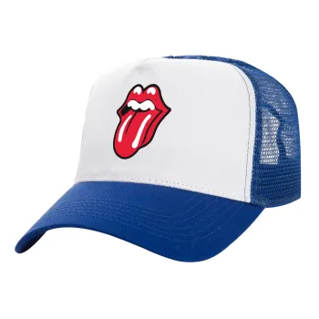 Rolling Stones Kiss, Adult Structured Trucker Hat, with Mesh, WHITE/BLUE (100% COTTON, ADULT, UNISEX, ONE SIZE)