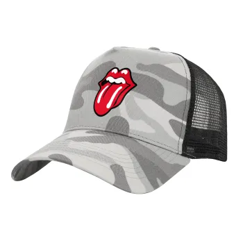 Rolling Stones Kiss, Adult Structured Trucker Hat, with Mesh, (Camouflage) Army Camo (100% COTTON, ADULT, UNISEX, ONE SIZE)
