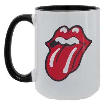 Rolling Stones Kiss, Κούπα Mega 15oz, κεραμική Μαύρη, 450ml