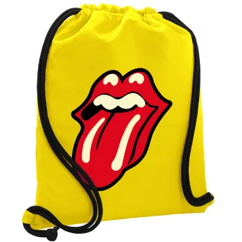 Rolling Stones Kiss, Backpack pouch GYMBAG Yellow, with pocket (40x48cm) & thick cords