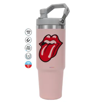 Rolling Stones Kiss, Pink color, 890ml (30oz) stainless Steel Tumbler with Handle