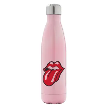 Rolling Stones Kiss, Μεταλλικό παγούρι θερμός Ροζ Ιριδίζον (Stainless steel), διπλού τοιχώματος, 500ml
