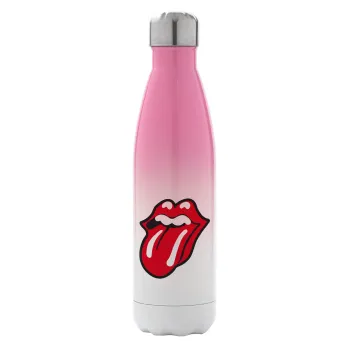 Rolling Stones Kiss, Metal mug thermos Pink/White (Stainless steel), double wall, 500ml