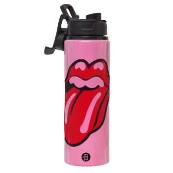 Rolling Stones Kiss, Μεταλλικό παγούρι νερού με καπάκι ασφαλείας, αλουμινίου 850ml