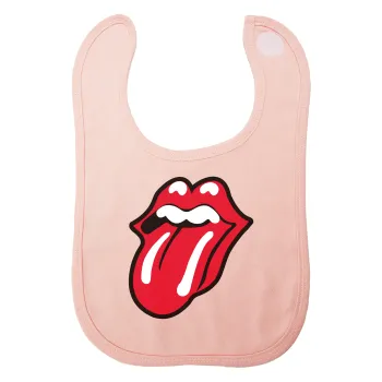 Rolling Stones Kiss, Σαλιάρα με Σκρατς ΡΟΖ 100% Organic Cotton (0-18 months)
