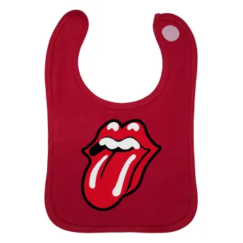 Rolling Stones Kiss, Σαλιάρα με Σκρατς Κόκκινη 100% Organic Cotton (0-18 months)