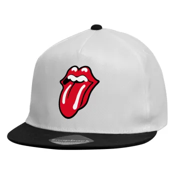 Rolling Stones Kiss, Child's Flat Snapback Hat, White (100% COTTON, CHILDREN'S, UNISEX, ONE SIZE)