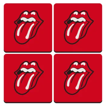 Rolling Stones Kiss, ΣΕΤ 4 Σουβέρ ξύλινα τετράγωνα (9cm)